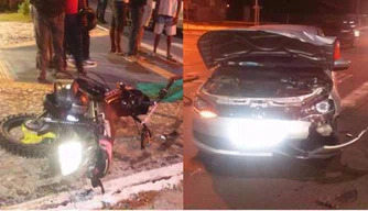 Vítima estava na garupa da motocicleta e foi colhida por carro em alta velocidade.