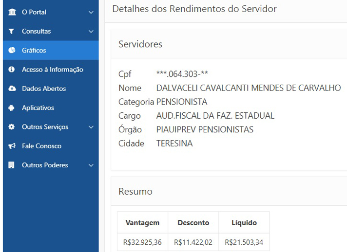 Contracheque de pensão.