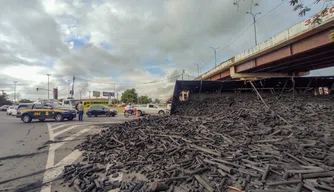 Caminhão que transportava carvão tomba