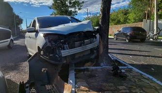 Motorista perde o controle e colide em árvore na Avenida Dom Severino.