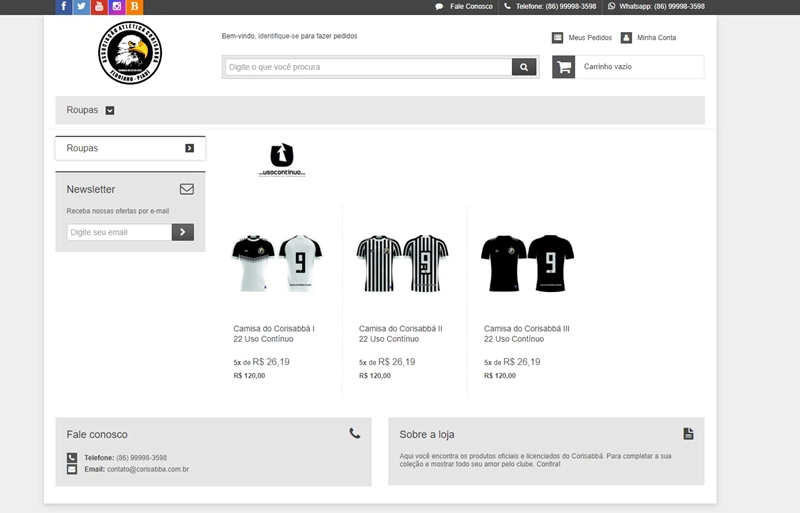 Site da loja virtual do Clube Corisabbá.