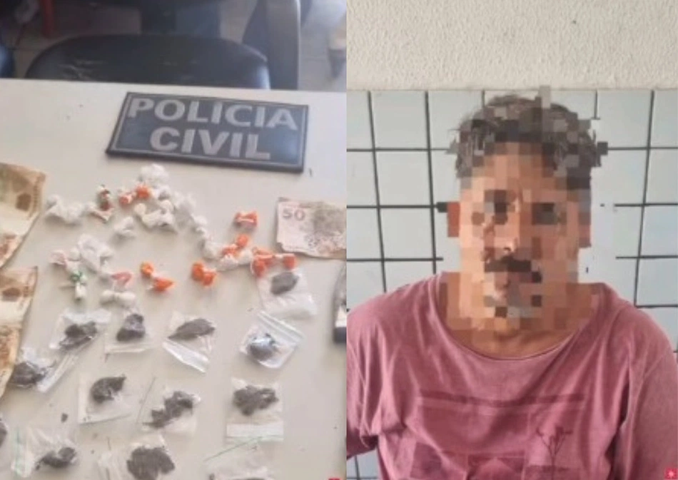 Objetos apreendidos com suspeito de tráfico de drogas.