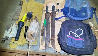 Materiais apreendidos pela Polícia Militar.