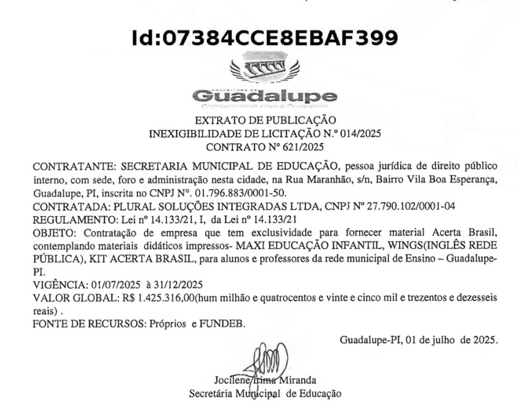 Extrato do contrato