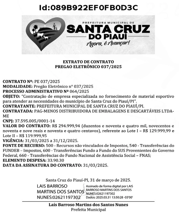 Extrato de contrato com a Pag-Menos Distribuidora.
