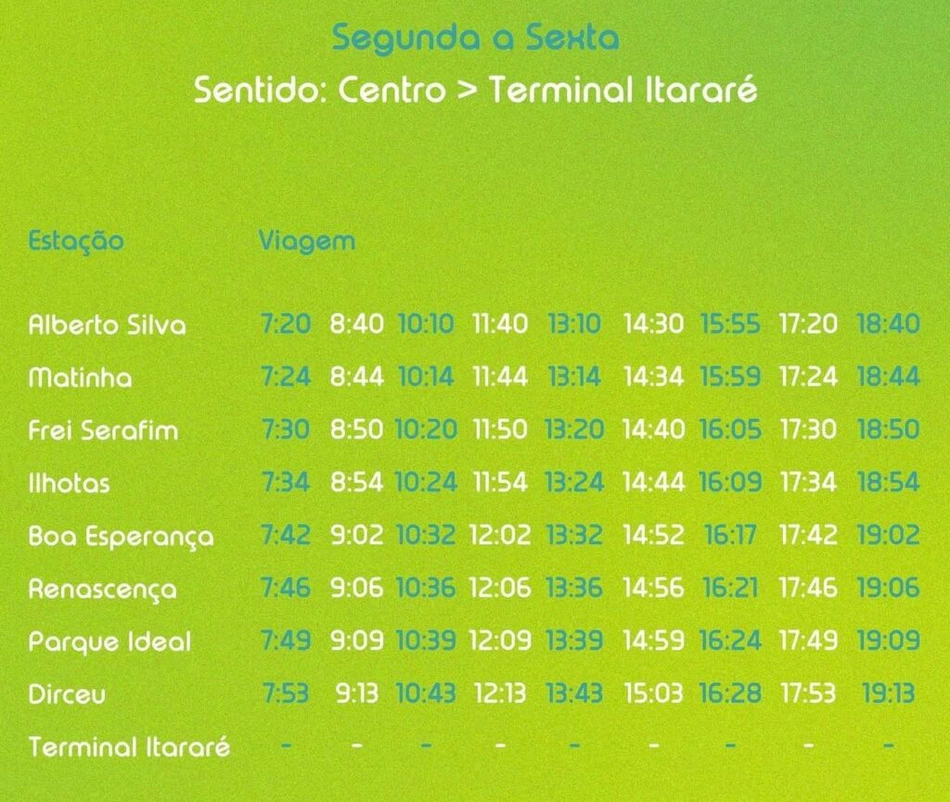 Horários do metrô de Teresina