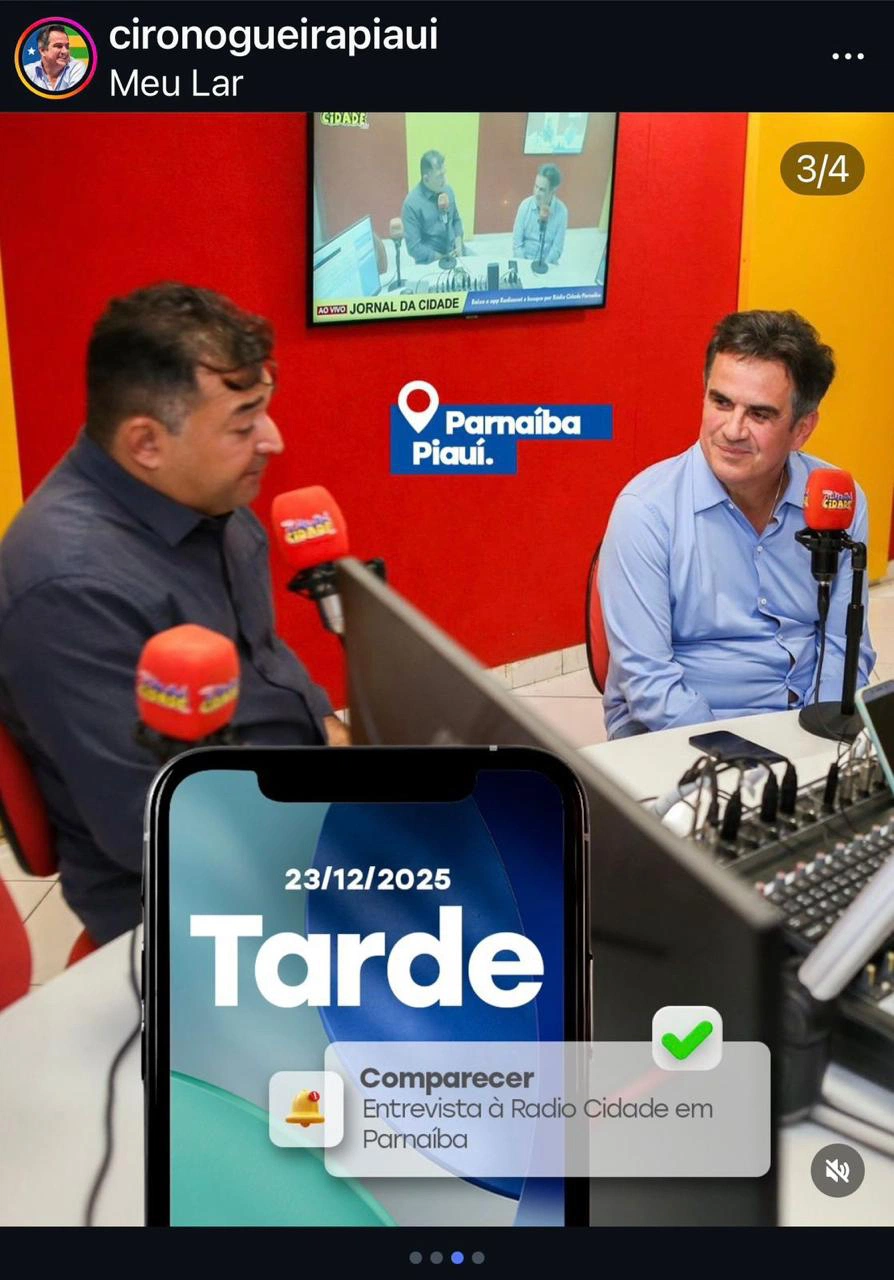 Publicação de Ciro Nogueira em suas redes sociais