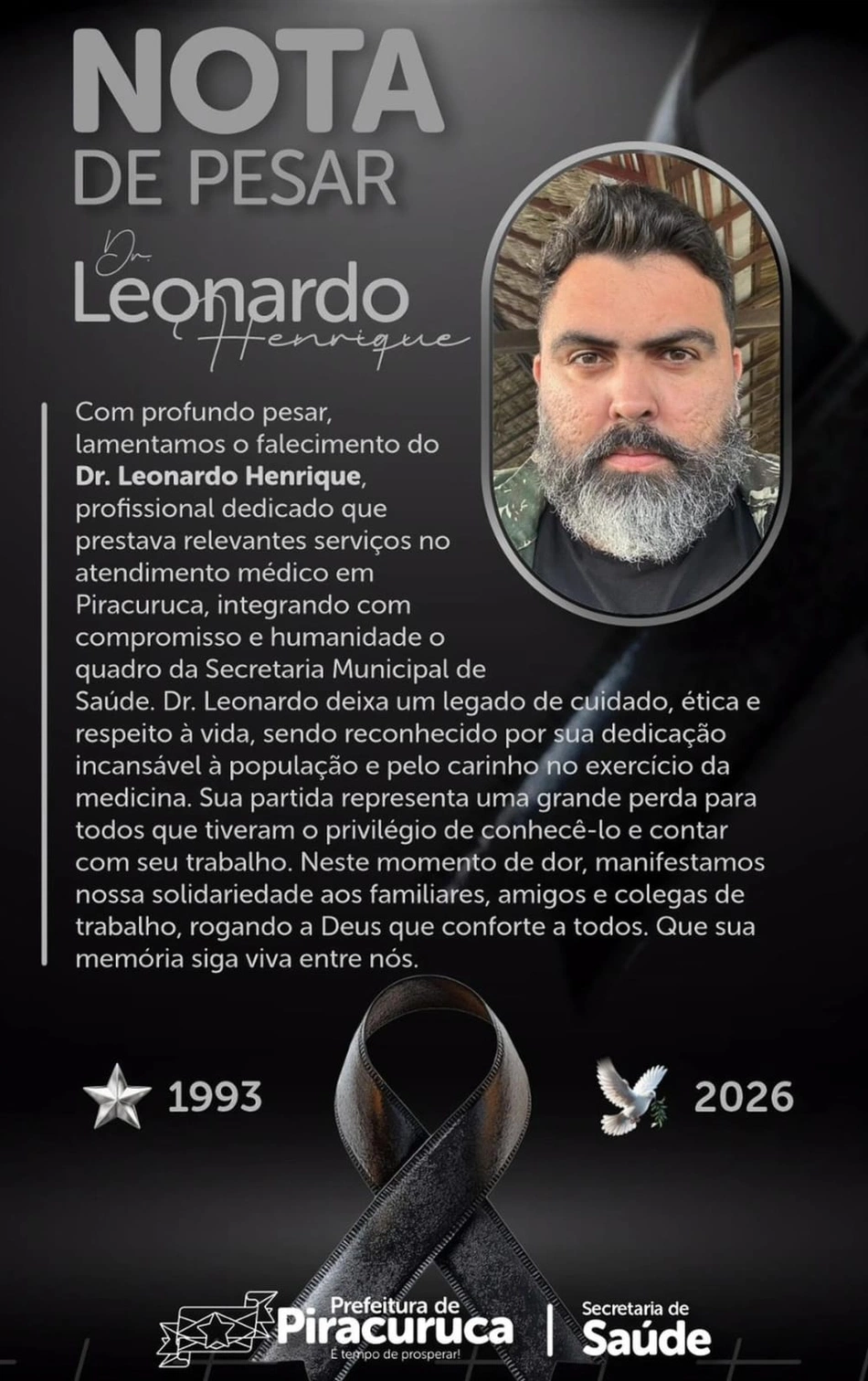 Nota de pesar da Prefeitura de Piracuruca