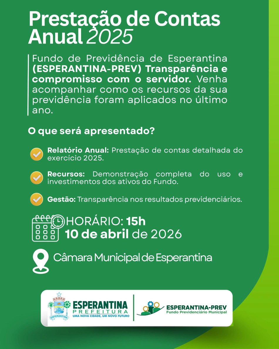 Esperantina-Prev realiza Prestação de Contas Anual referente ao exercício de 2025