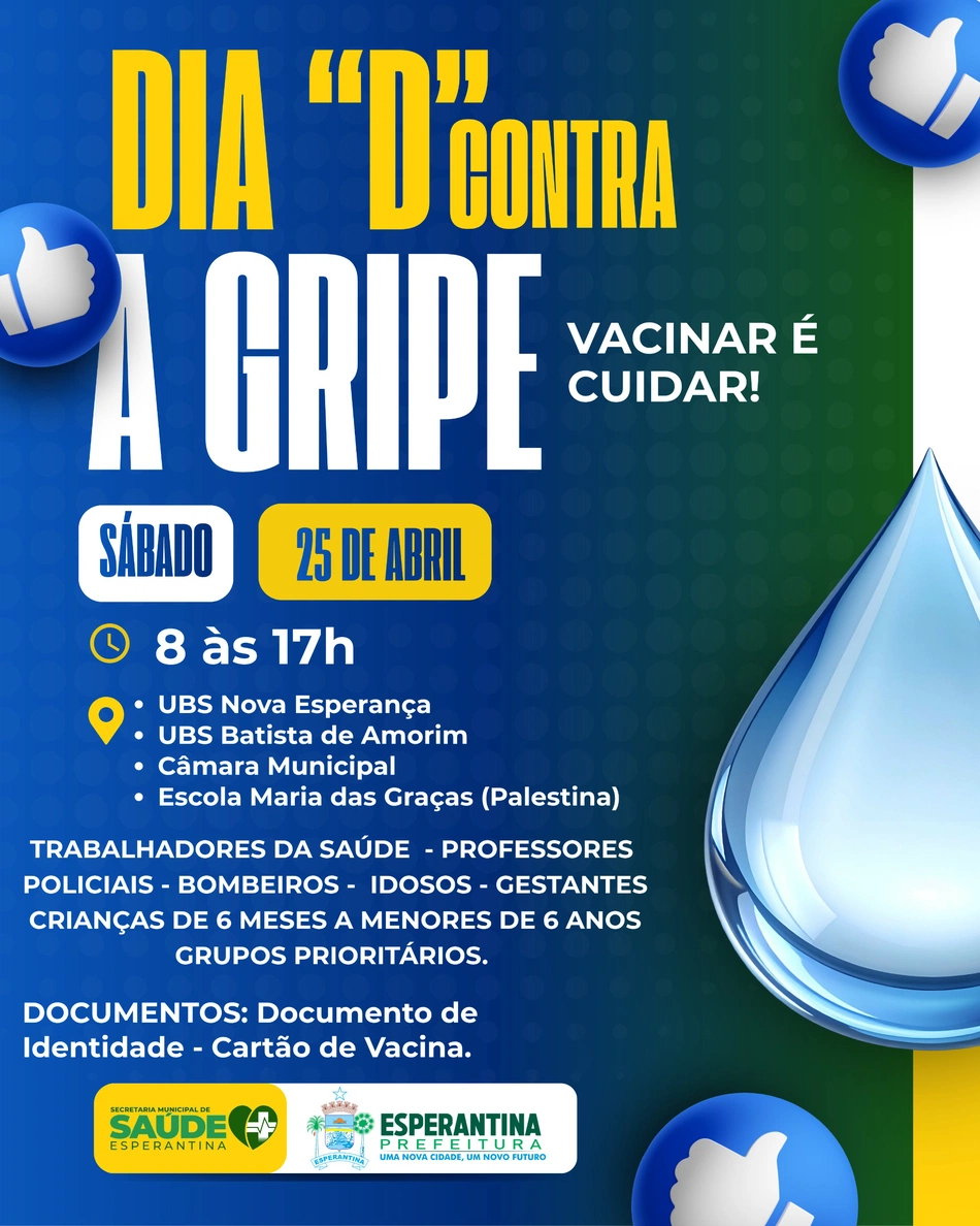Esperantina realiza  Dia D  de Vacinação contra a Influenza neste sábado