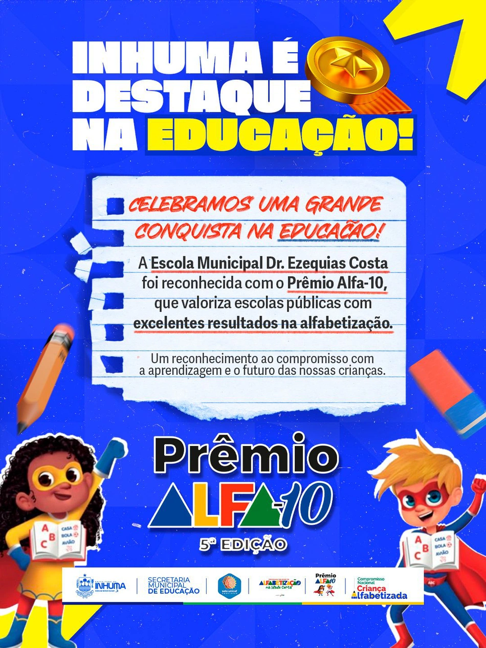 Inhuma se destaca na educação e conquista Prêmio Alfa-10 do Governo do Piauí