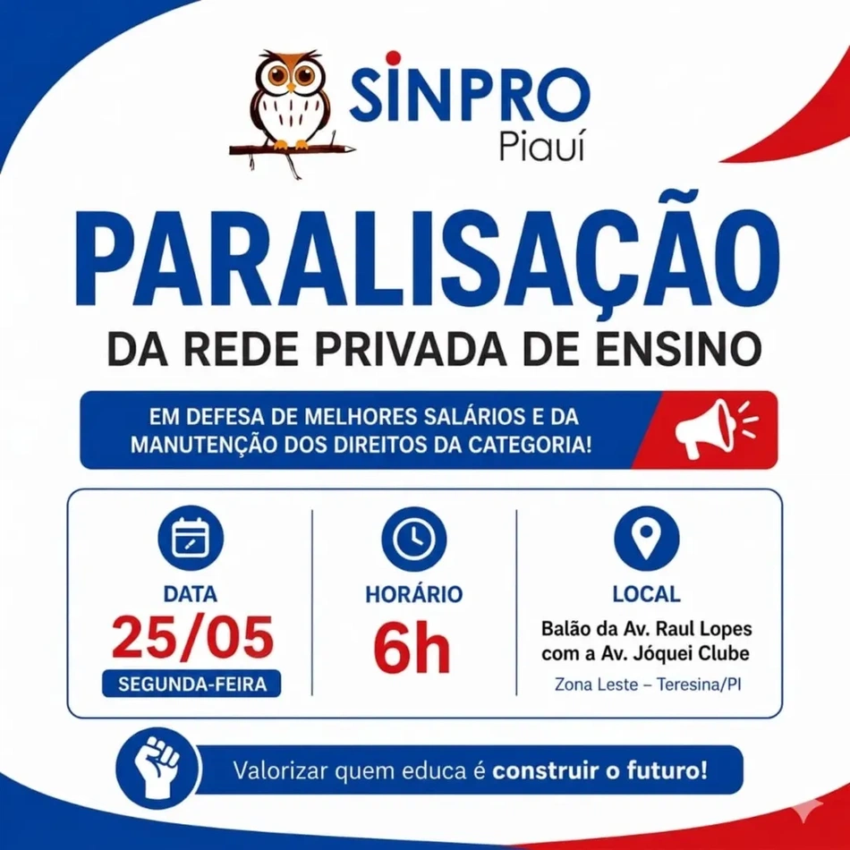 Sindicato dos professores realiza paralisação das atividades em Teresina