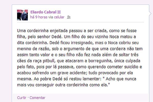 Facebook de Eliardo Cabral(Imagem:Reprodução)